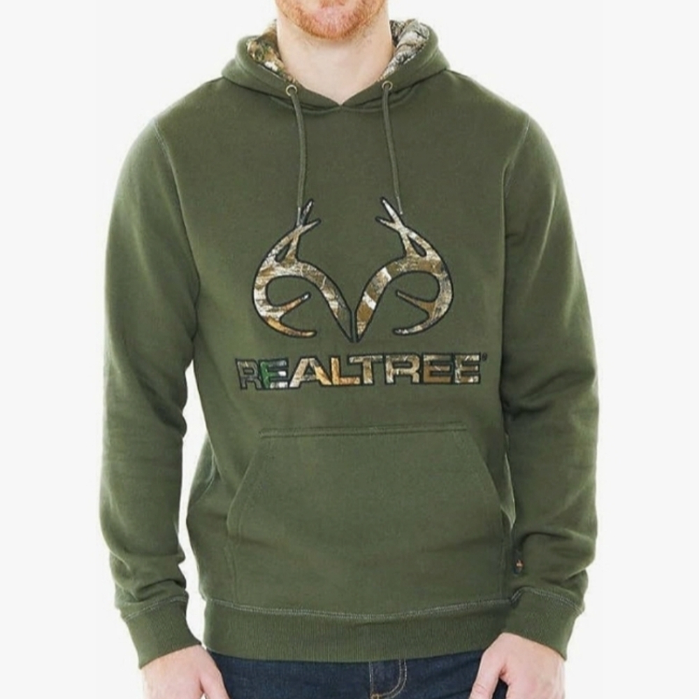 7330 * Realtree Pullover Hooded Sweatshirt Forest Night Olive Green Size M